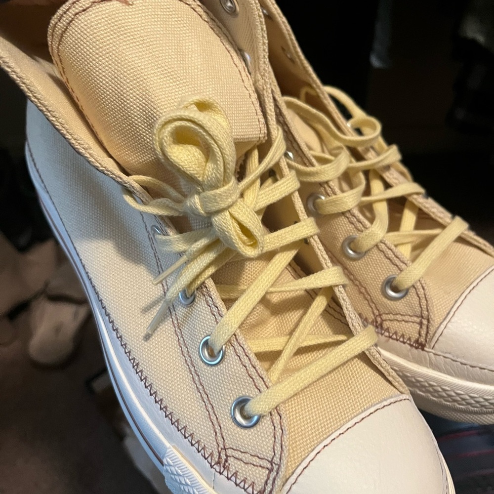 Cream and Yellow Canvas Sneakers